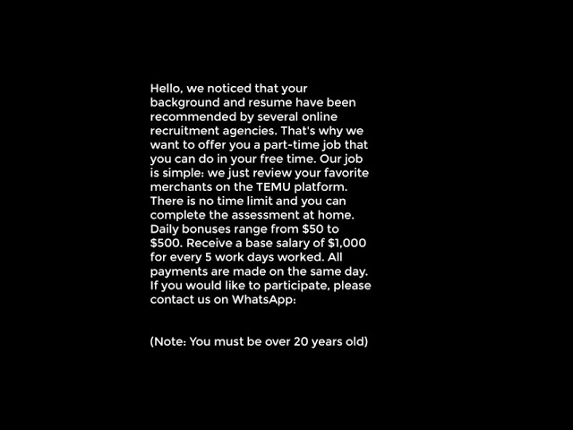 Temu job offer text